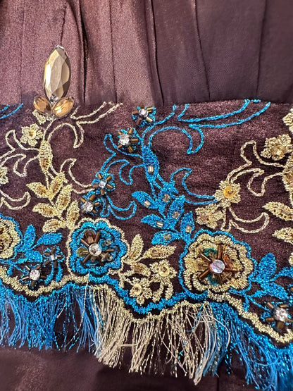 Modest Prom Dresses Ball Gown Spaghetti Strap Chocolate Taffeta With Beading Long Night Evening Formal Outfits RB6124