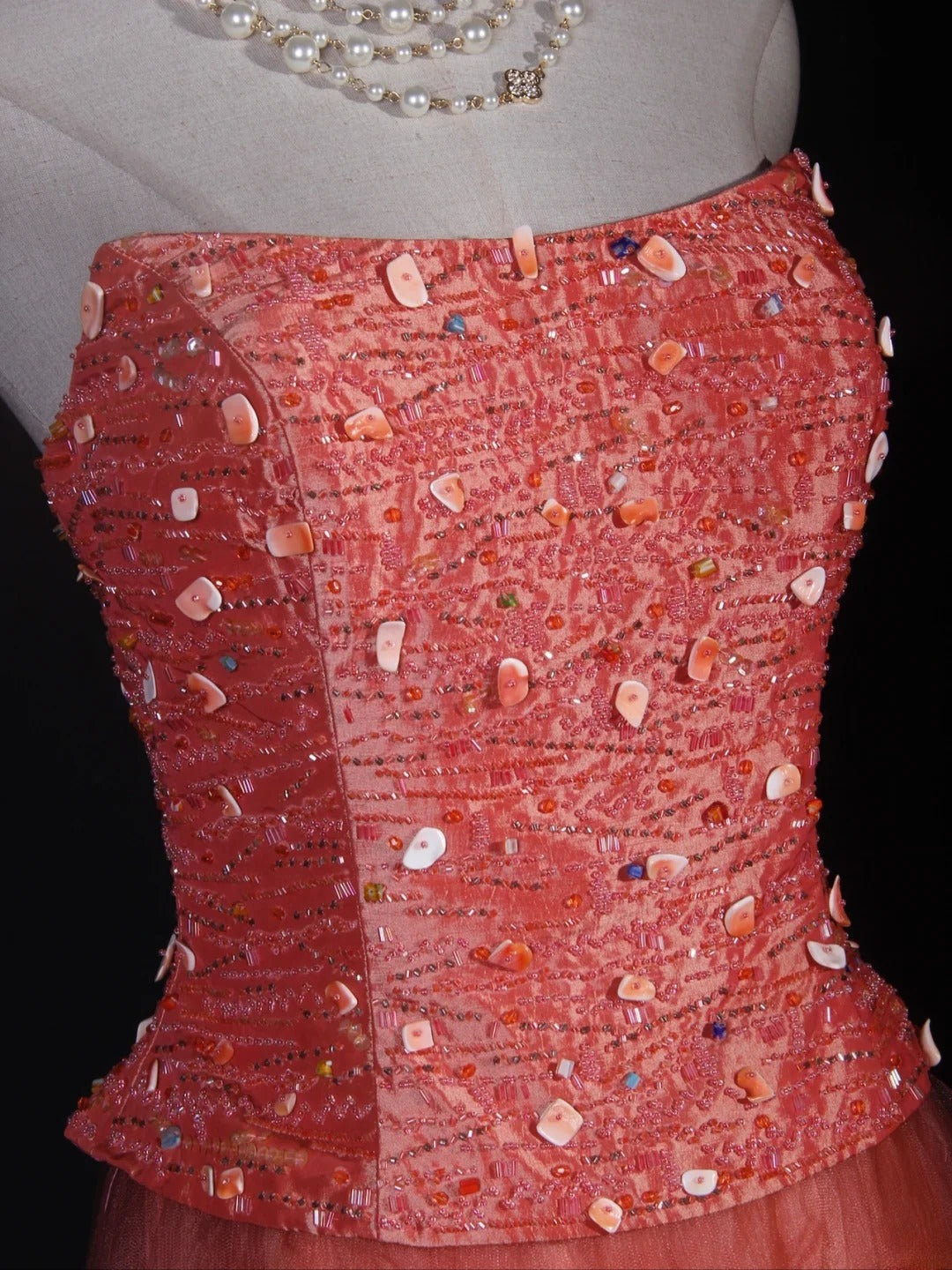 Vintage A-Linien-Kleid, trägerlos, rosa Tüll mit Perlenbesatz, langes Ballkleid, beeindruckendes Outfit zum 20. Geburtstag, formelles Abendkleid AS284