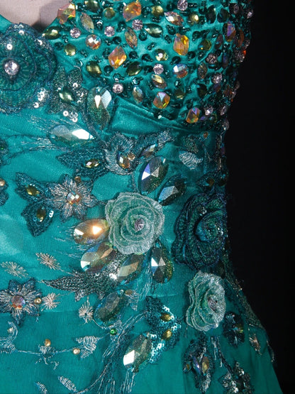 Vintage A line Sweetheart Chiffon High Low Green With Beads Bodice Long Prom Dresses Impress 20th Birthday Outfit Formal Gown AS285