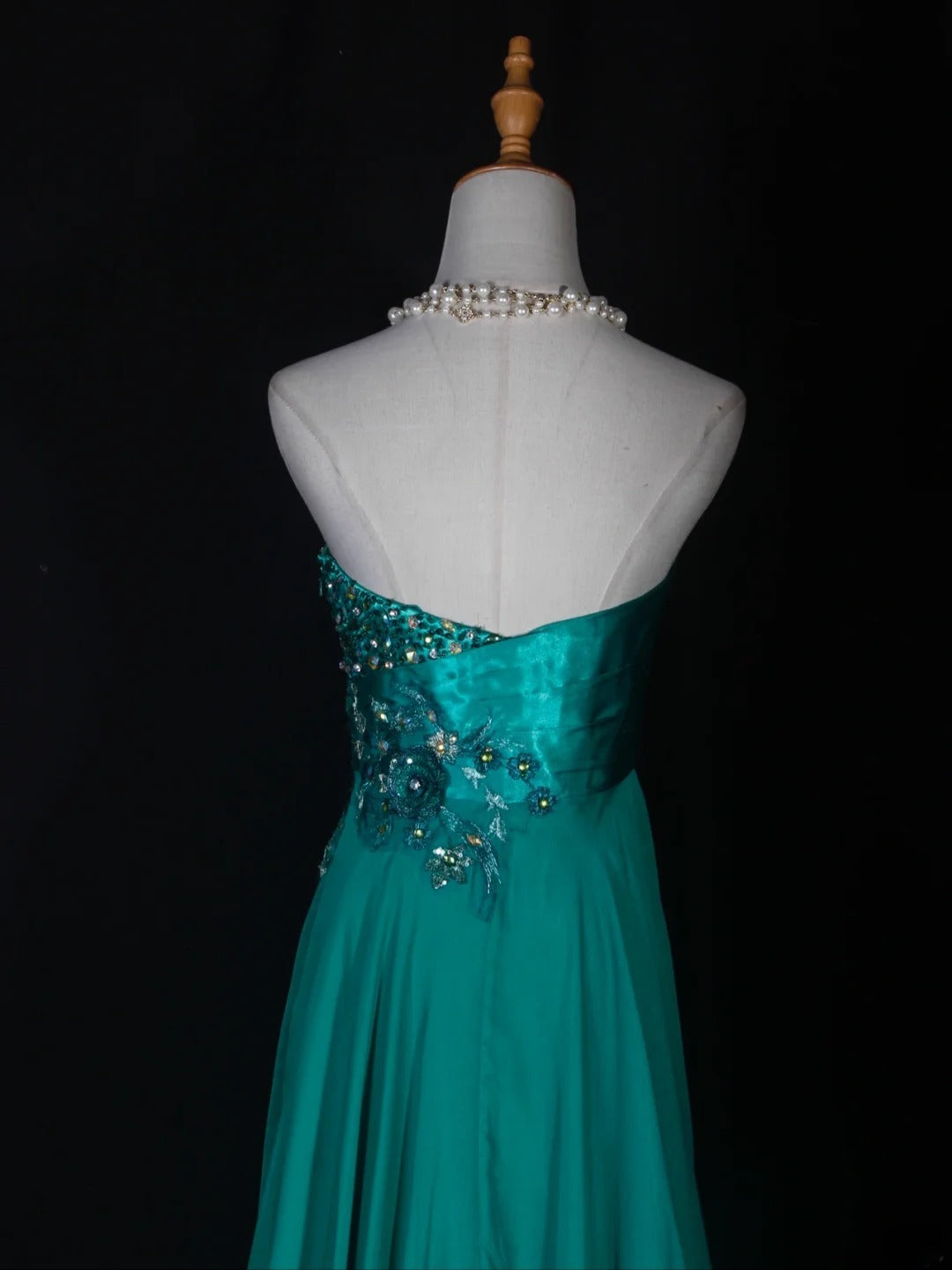 Vintage A line Sweetheart Chiffon High Low Green With Beads Bodice Long Prom Dresses Impress 20th Birthday Outfit Formal Gown AS285