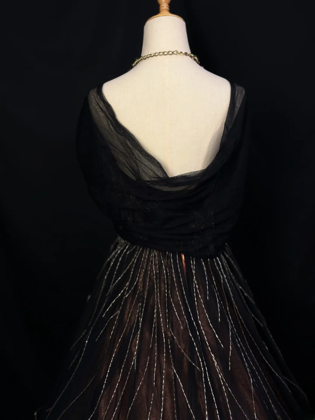 Vintage 90s Prom Dresses Ball Gown Strapless Black Tulle With Beading Cape Party Gown Formal Outfits RB6127