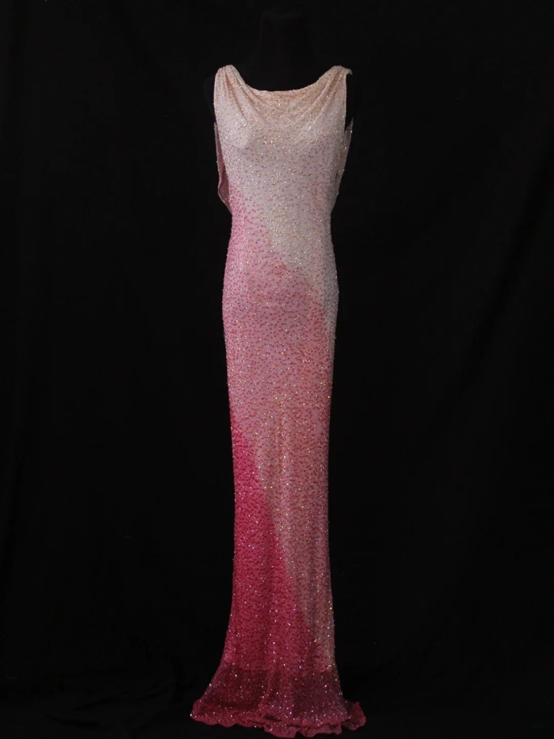 Vintage Etuikleid, rosa, Wasserfallausschnitt, perlenbesetztes Oberteil, langes Ballkleid, beeindruckendes Outfit zum 20. Geburtstag, formelles Abendkleid AS287