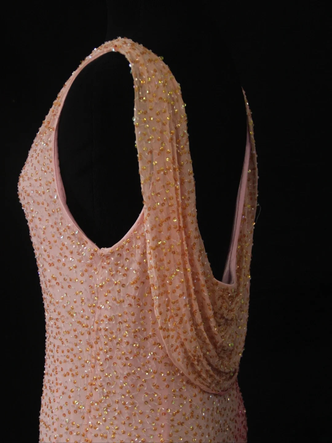 Vintage Etuikleid, rosa, Wasserfallausschnitt, perlenbesetztes Oberteil, langes Ballkleid, beeindruckendes Outfit zum 20. Geburtstag, formelles Abendkleid AS287