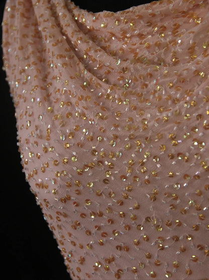 Vintage Etuikleid, rosa, Wasserfallausschnitt, perlenbesetztes Oberteil, langes Ballkleid, beeindruckendes Outfit zum 20. Geburtstag, formelles Abendkleid AS287