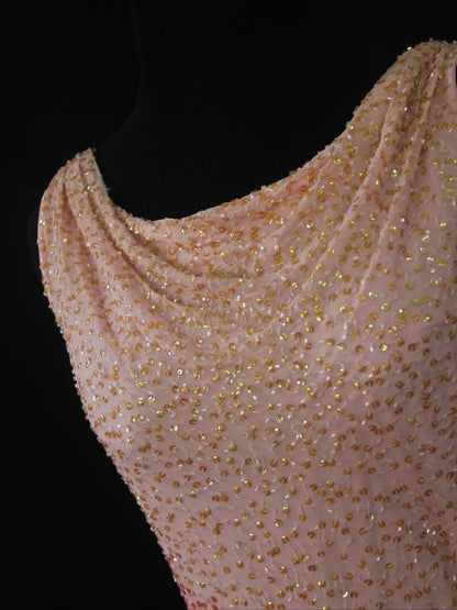 Vintage Etuikleid, rosa, Wasserfallausschnitt, perlenbesetztes Oberteil, langes Ballkleid, beeindruckendes Outfit zum 20. Geburtstag, formelles Abendkleid AS287