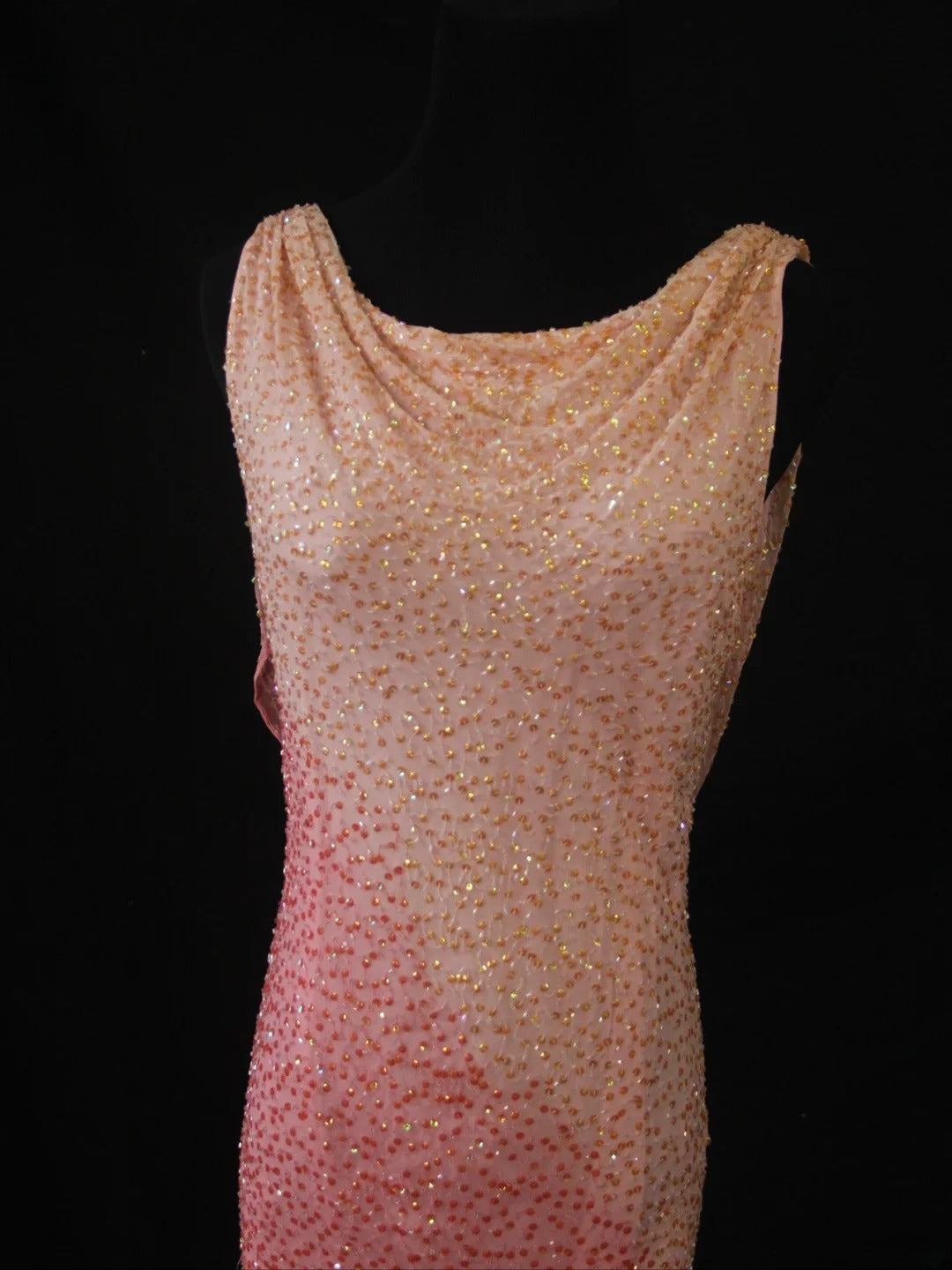 Vintage Etuikleid, rosa, Wasserfallausschnitt, perlenbesetztes Oberteil, langes Ballkleid, beeindruckendes Outfit zum 20. Geburtstag, formelles Abendkleid AS287
