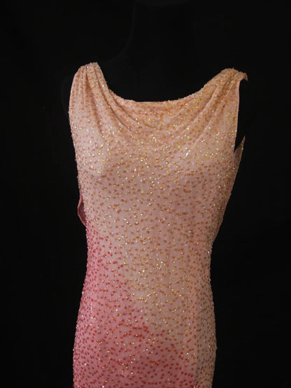 Vintage Etuikleid, rosa, Wasserfallausschnitt, perlenbesetztes Oberteil, langes Ballkleid, beeindruckendes Outfit zum 20. Geburtstag, formelles Abendkleid AS287