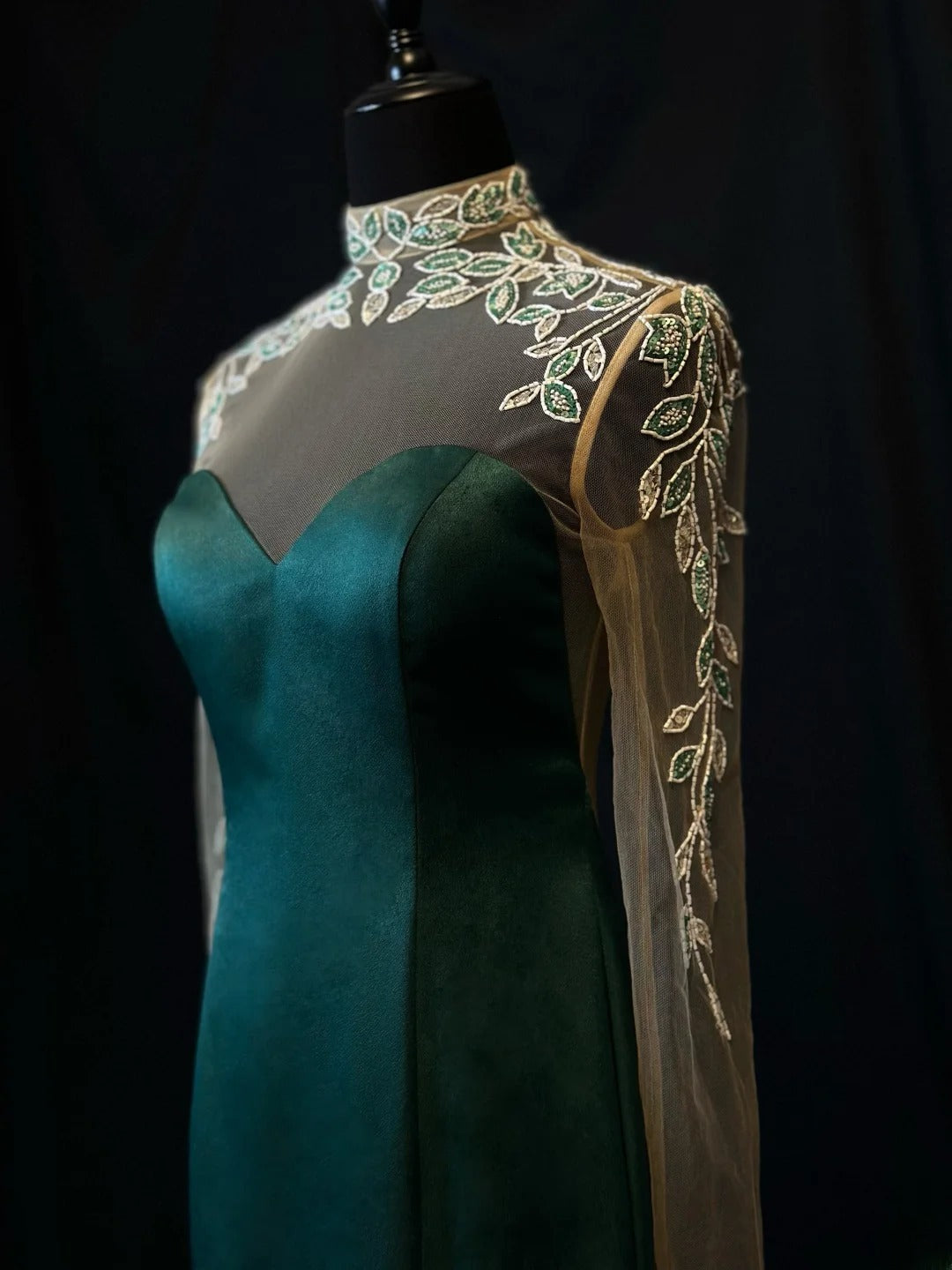 Vintage 90s Prom Dresses Mermaid High Neck Dark Green Tulle With Long Sleeves Party Gown Formal Outfits RB6130