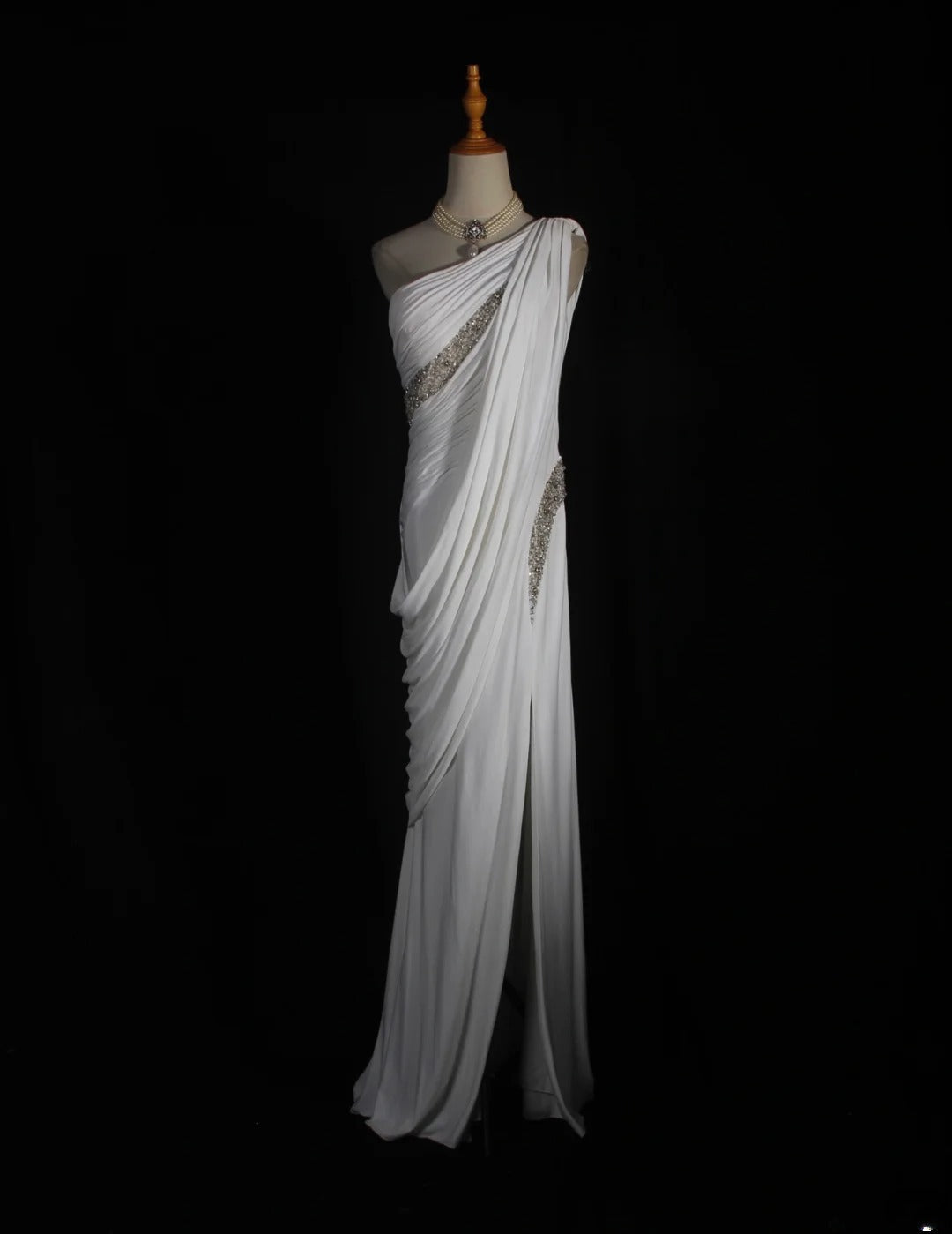 Retro 90s Sheath One Shoulder White Chiffon With Beads Bodice Long Prom Dresses Inspo 18th Birthday Outfit Formal Gown AS293
