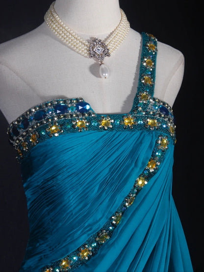Retro-Abendkleid im Stil der 1960er Jahre: A-Linie, schulterfrei, aus Chiffon mit goldenen Perlen am Oberteil, Inspiration für das Outfit zum 22. Geburtstag, formelles Abendkleid AS294