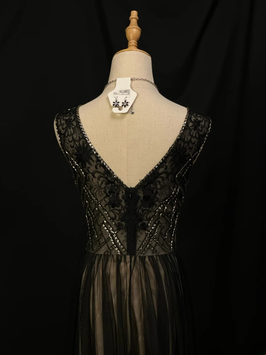 Vintage 70s Prom Dresses A Line V Neckline Black Tulle Satin With Crystals Party Gown Formal Outfits RB6136