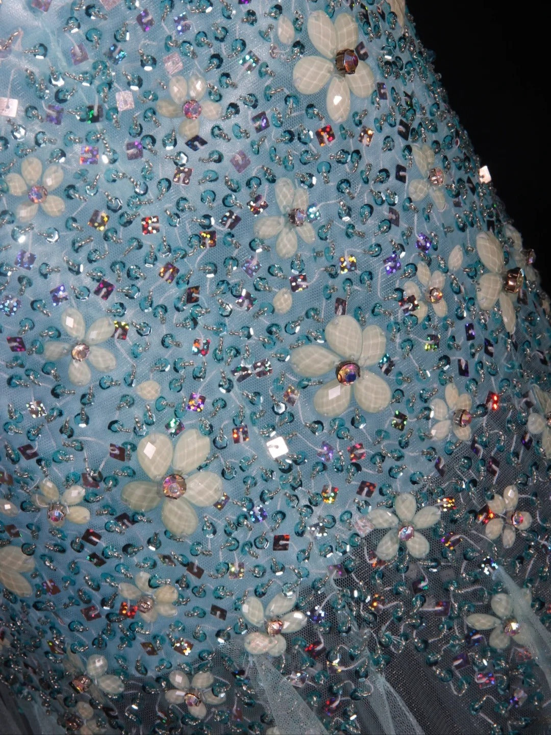 Vintage Meerjungfrauen-Abendkleid im 80er-Jahre-Stil aus blauem Tüll mit Perlen – ein beeindruckendes Outfit zum 20. Geburtstag, festliche Abendgarderobe AS295