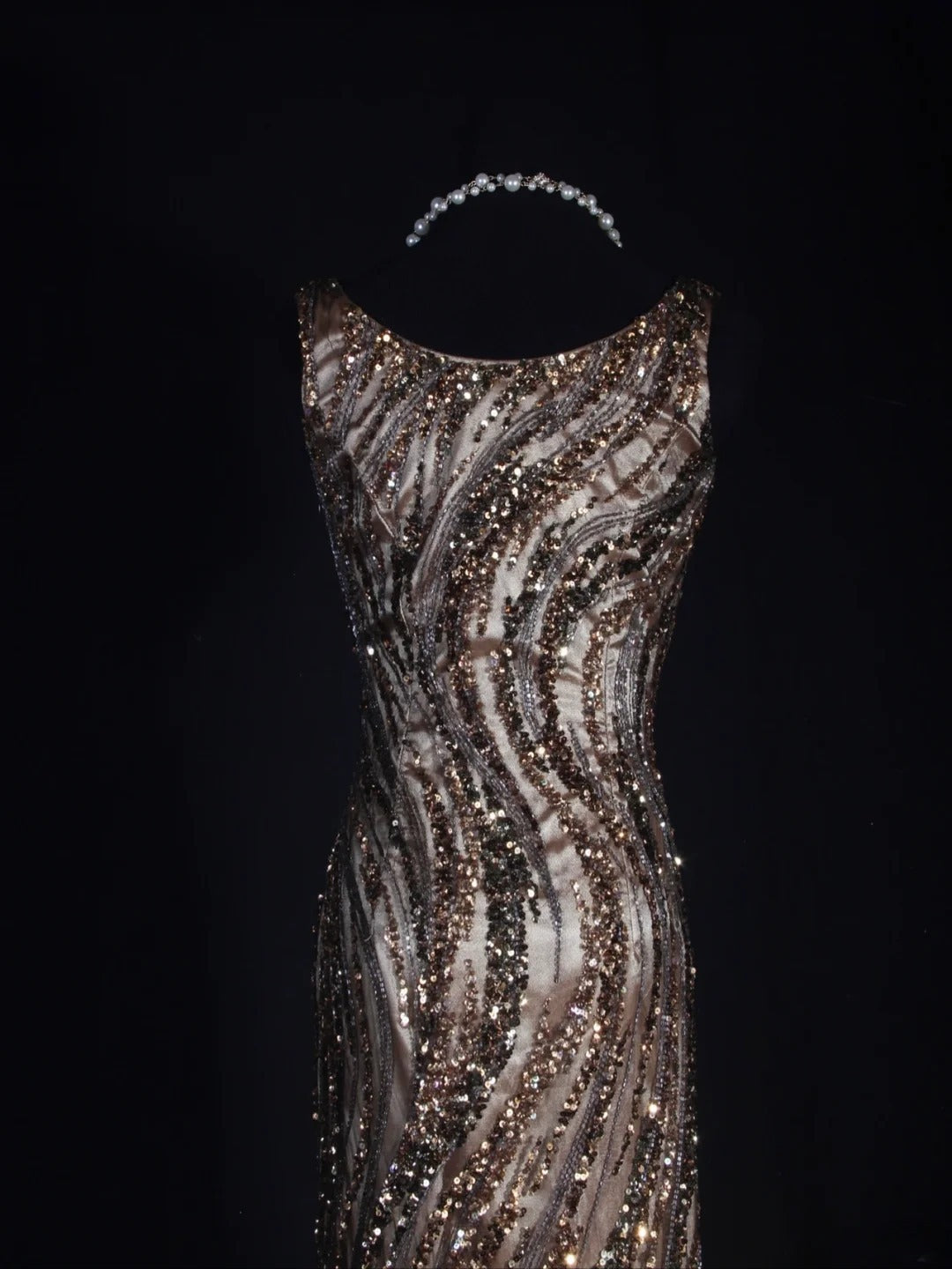 Vintage Meerjungfrauen-Abendkleid im 80er-Jahre-Stil mit Pailletten und Perlen, langes Kleid, perfektes Outfit zum 20. Geburtstag, formelles Abendkleid AS296