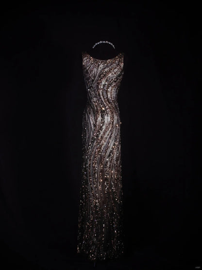 Vintage Meerjungfrauen-Abendkleid im 80er-Jahre-Stil mit Pailletten und Perlen, langes Kleid, perfektes Outfit zum 20. Geburtstag, formelles Abendkleid AS296