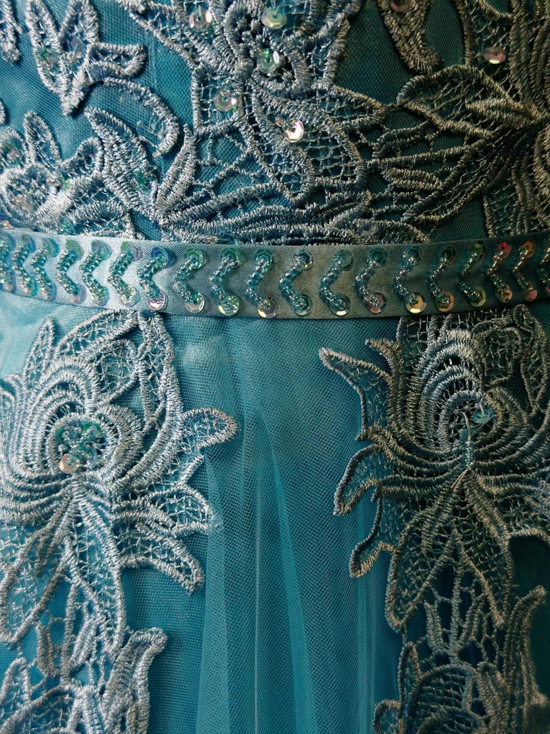 Vintage 70s Prom Dresses A Line Scoop Neckline Blue Tulle With Appliqued Party Gown Formal Outfits RB6138