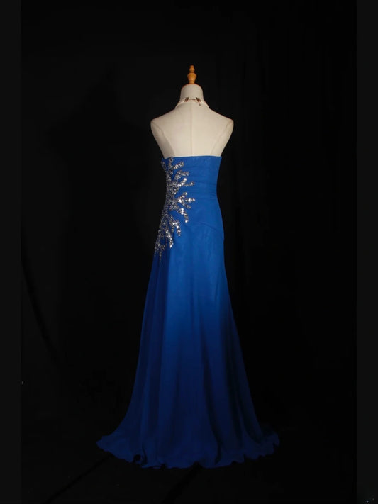 Retro 1960s Mermaid Sweetheart Royal Blue Chiffon With Silver Beads Bodice Long Prom Dresses Inspo 22th Birthday Outfit Formal Gown AS300