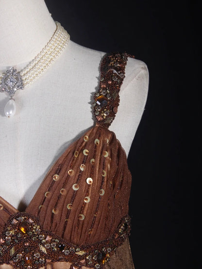 Vintage A-Linien-Abendkleid aus den 1980er Jahren mit Herzausschnitt, Tüll und Perlen, langes Kleid, perfektes Outfit für den 20. Geburtstag, festliche Abendgarderobe AS301
