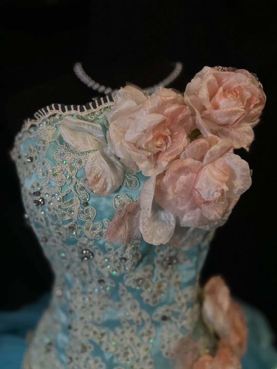 Pretty Ball Gown Strapless Blue Tulle With Flowers Fitted Zipper Back Long 15 Quinceanera Dresses Photo Ideas Formal Outfit RB6141