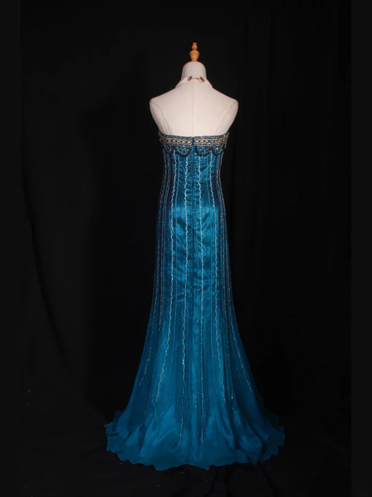 Retro 1950s Mermaid Strapless Blue Chiffon With Gem Beads Bodice Long Prom Dresses Inspo 22th Birthday Outfit Formal Gown AS305
