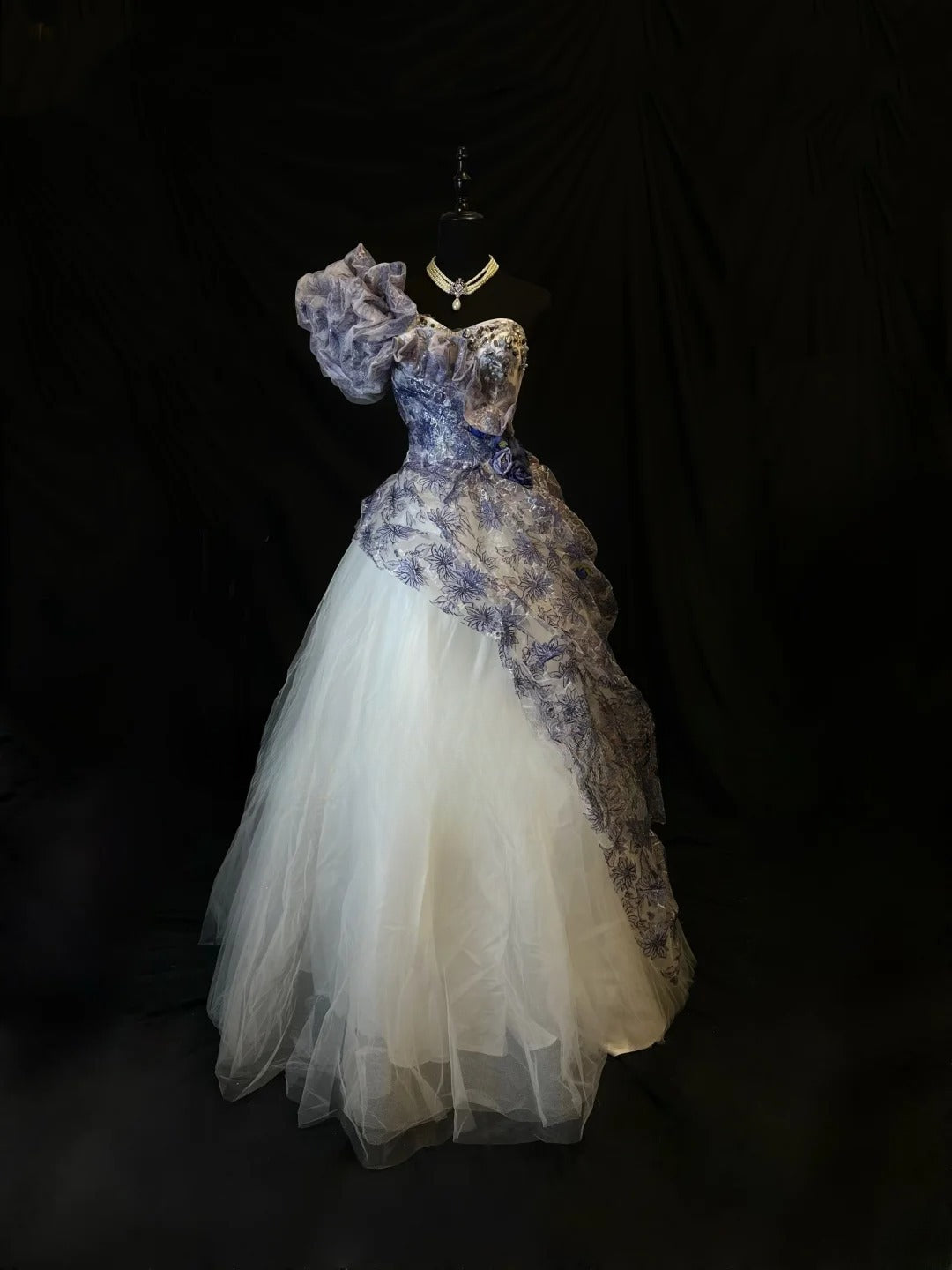 Vintage 80s Prom Dresses Ball Gown One Shoulder White Tulle With Purple Lace Party Gown Formal Outfits RB6145