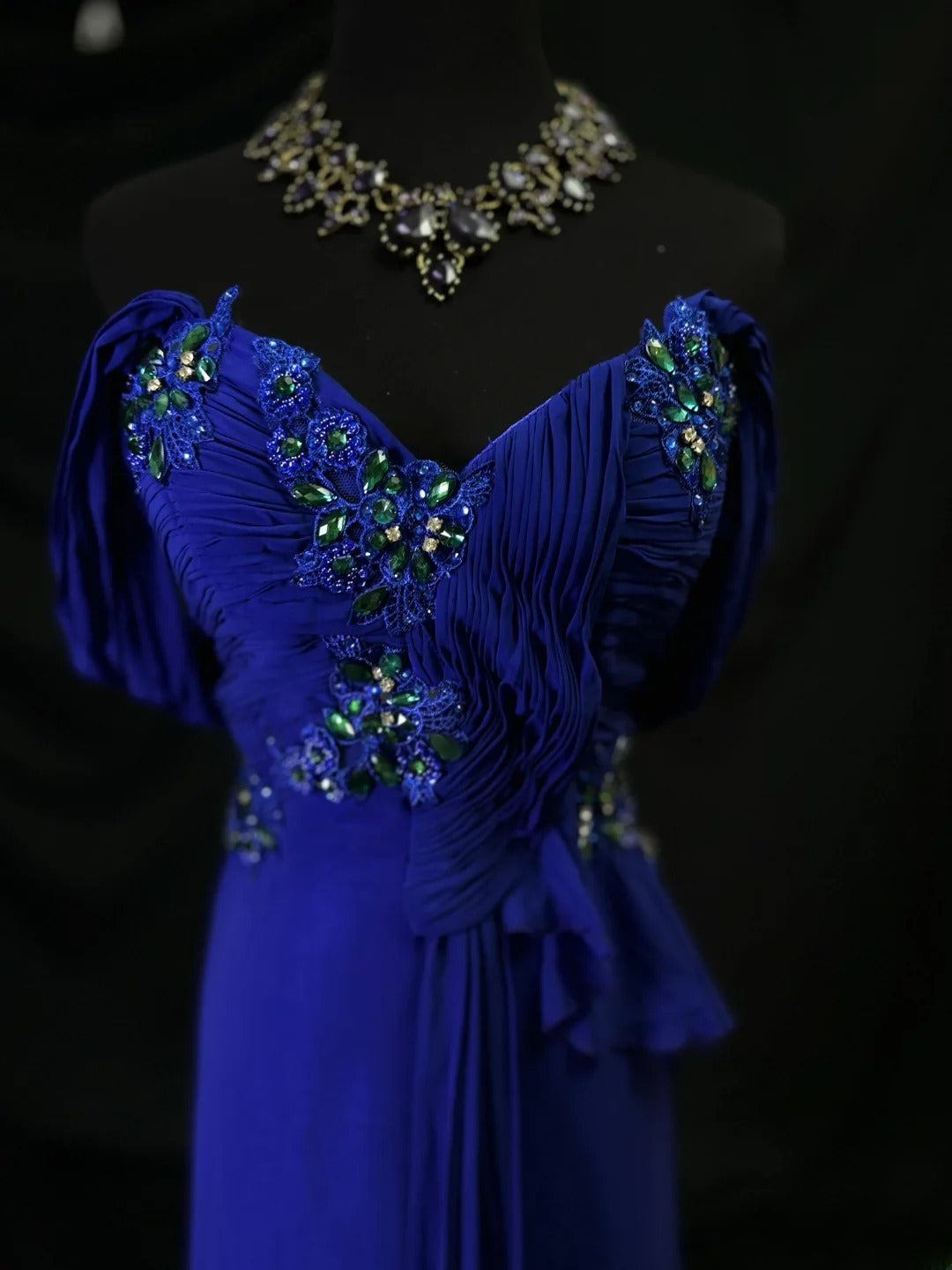 Modest Prom Dresses A line Off The Shoulder Royal Blue Chiffon With Beading Long Night Evening Formal Outfits RB6146