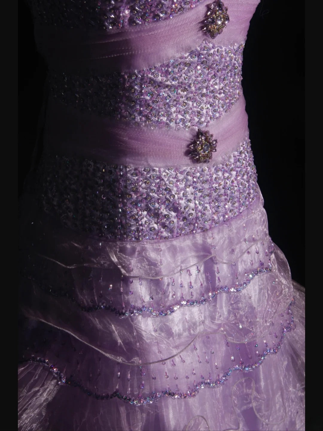 Robe de bal vintage années 70, bustier cœur lilas orné de perles, longue robe plissée, tenue idéale pour un 21e anniversaire, référence AS310