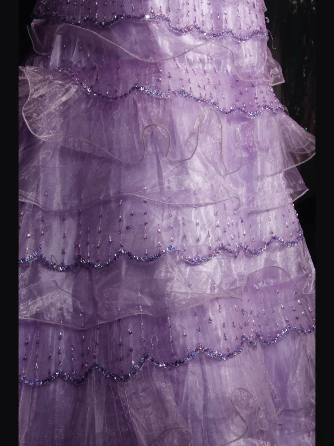 Robe de bal vintage années 70, bustier cœur lilas orné de perles, longue robe plissée, tenue idéale pour un 21e anniversaire, référence AS310