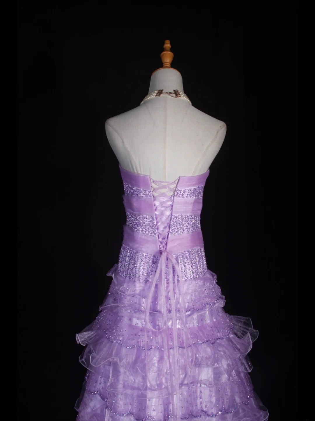 Robe de bal vintage années 70, bustier cœur lilas orné de perles, longue robe plissée, tenue idéale pour un 21e anniversaire, référence AS310