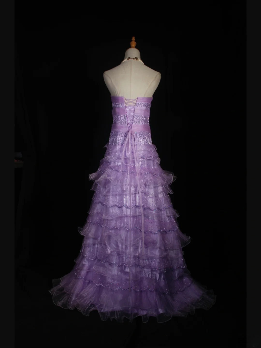 Robe de bal vintage années 70, bustier cœur lilas orné de perles, longue robe plissée, tenue idéale pour un 21e anniversaire, référence AS310