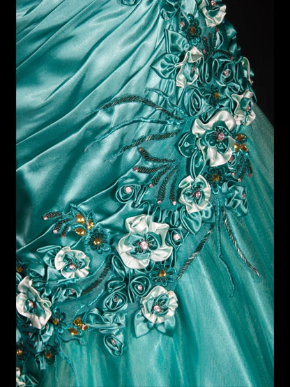 Robe de bal longue vintage sirène années 90, bretelles spaghetti, satin bleu à fleurs et perles, inspiration pour une tenue de 20e anniversaire, robe de soirée AS312