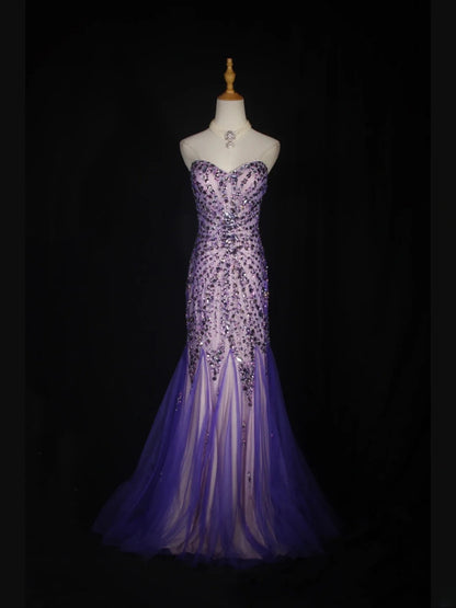 Vintage 70s Mermaid Sweetheart Lilac Beaded Bodice Tulle Plus Size Long Prom Dresses Impress 21th Birthday Outfits Prom Gown AS313
