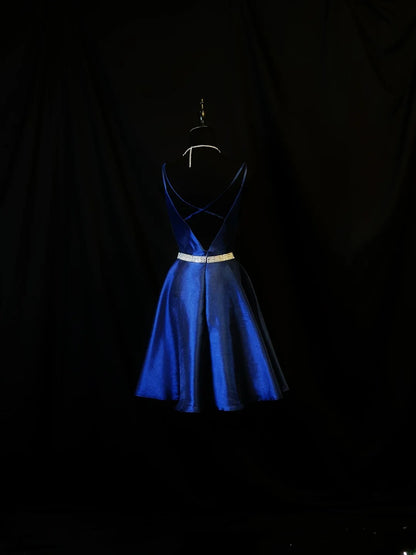 Sexy A Line Spaghetti Strap Royal Blue Satin Birthday Outfits Mini Party Gown inspo Short Cocktail Hoco Dresses RB6150