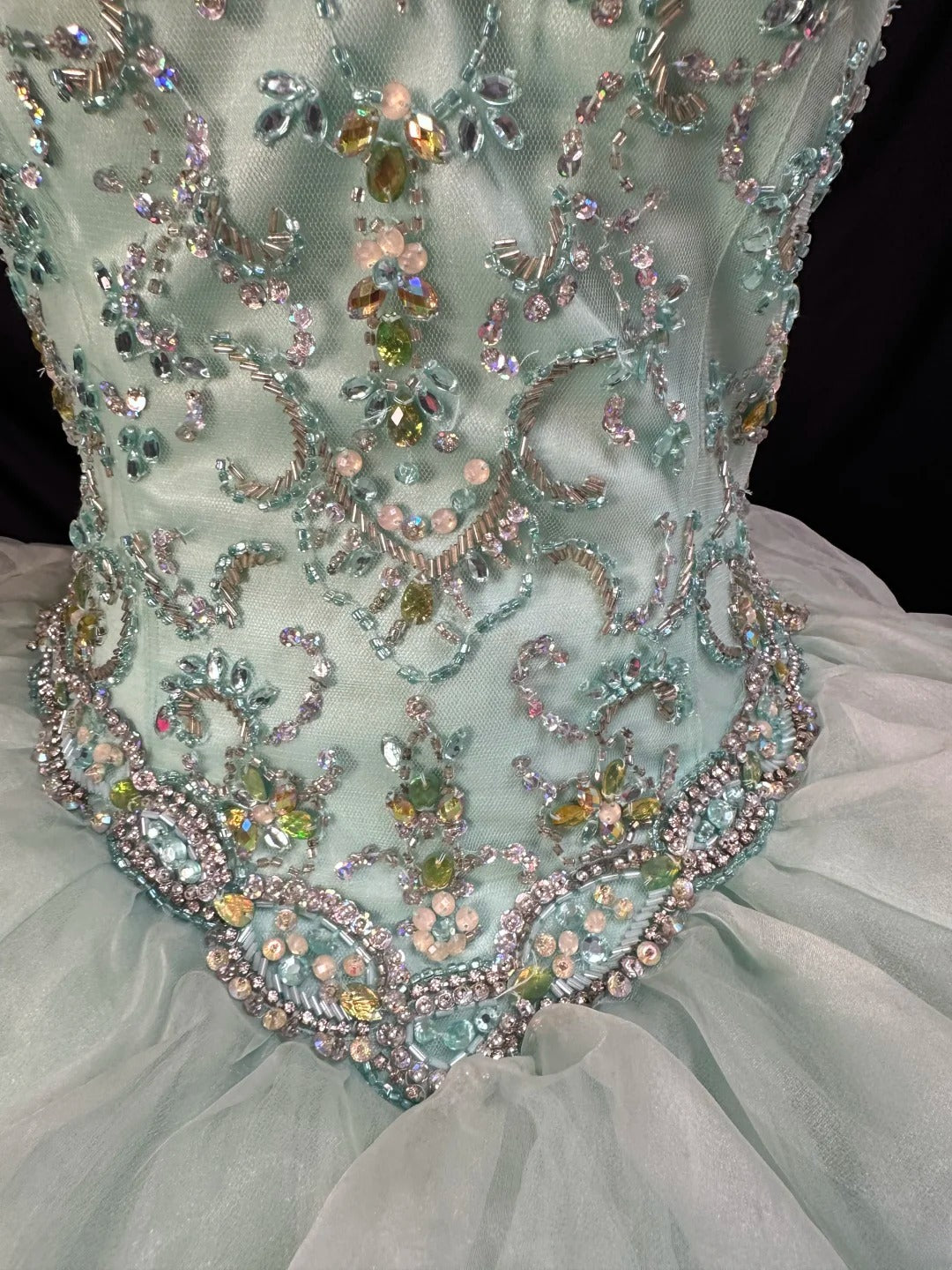 Pretty Ball Gown Scoop Mint Green Tulle Prom Dresses Long 15 Quinceanera Dresses Photo Ideas Formal Outfit RB6151