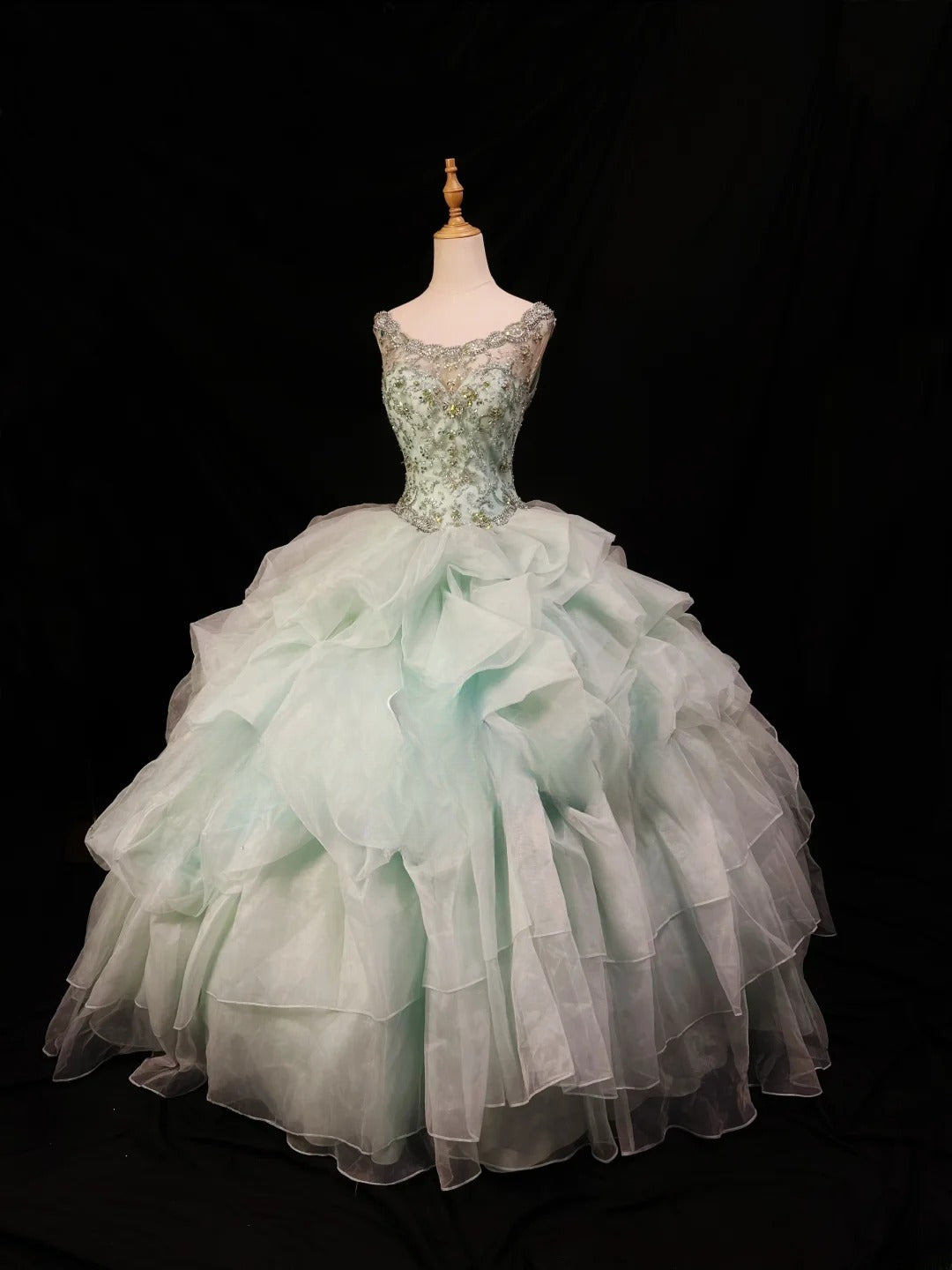Pretty Ball Gown Scoop Mint Green Tulle Prom Dresses Long 15 Quinceanera Dresses Photo Ideas Formal Outfit RB6151