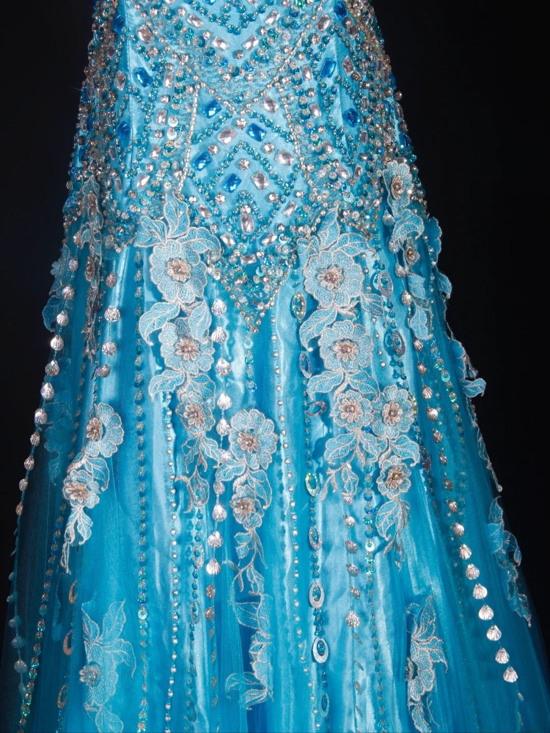 Vintage 70s Mermaid Spaghetti Straps Blue Silver Beaded Bodice Tulle Plus Size Long Prom Dresses Impress 21th Birthday Outfits Prom Gown AS315