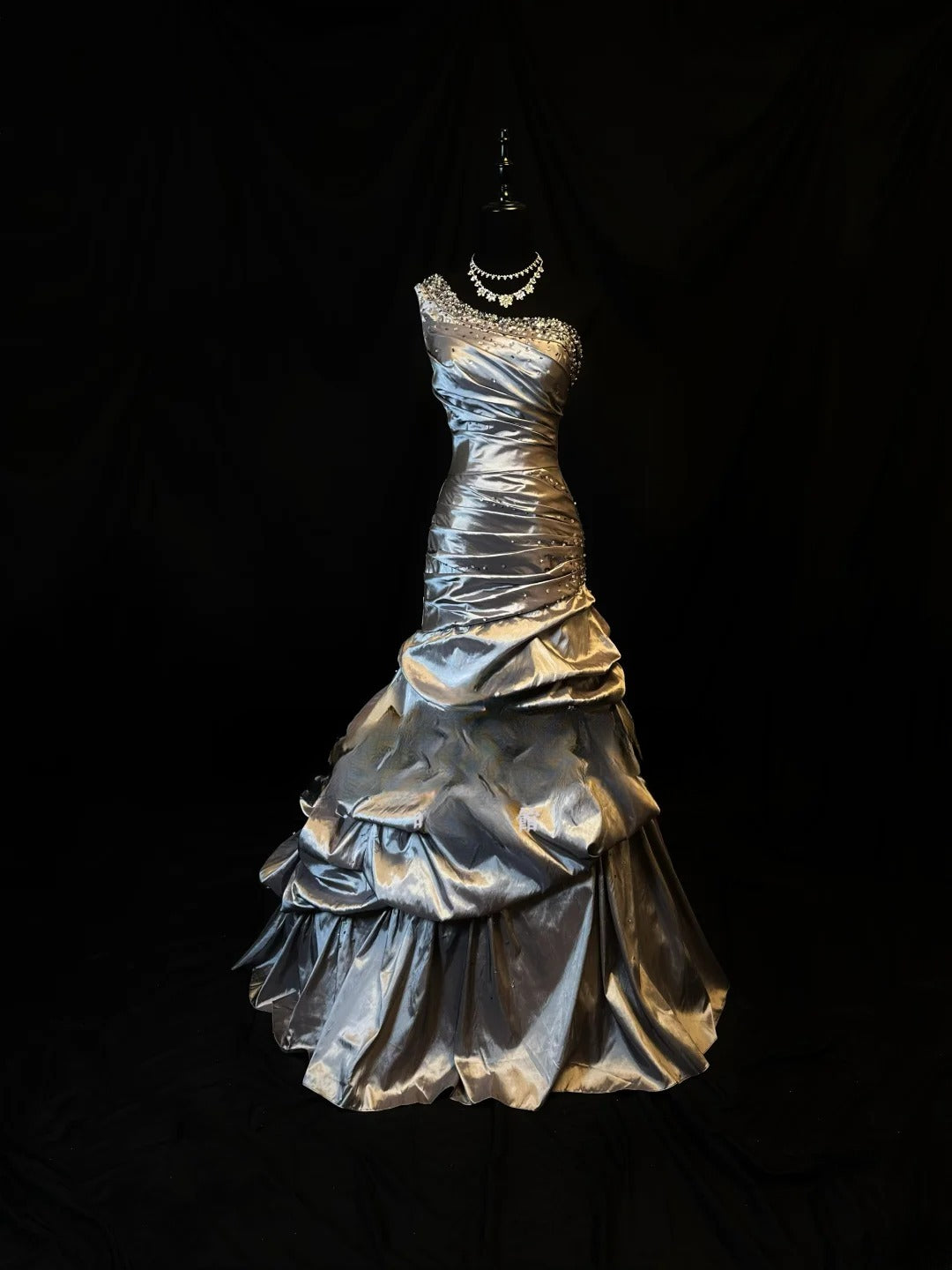 Modest Prom Dresses Mermaid One Shoulder Taffeta Gray With Folded Night Evening Formal Outfits RB6153