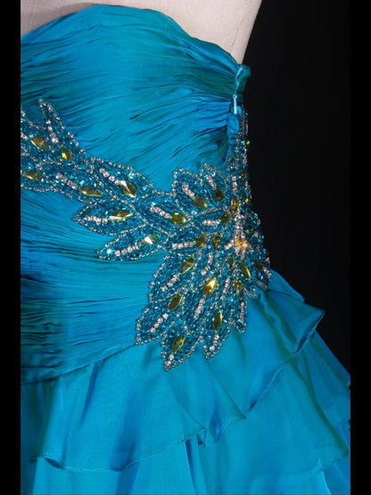 Retro-Abendkleid im Stil der 1950er Jahre: A-Linie, herzförmiger Ausschnitt, blauer Chiffon mit Perlen, mehrlagig, Inspiration für das Outfit zum 22. Geburtstag, formelles Abendkleid AS316