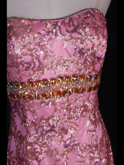 Vintage Mermaid 80s Strapless Pink Sequins With Gold Beads Long Prom Dresses Inspo 20th Birthday Outfit Formal Gowns AS317