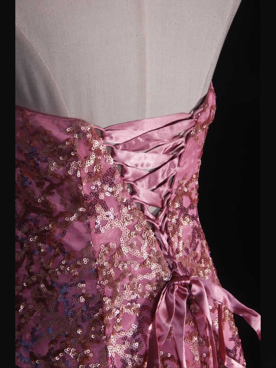 Vintage Mermaid 80s Strapless Pink Sequins With Gold Beads Long Prom Dresses Inspo 20th Birthday Outfit Formal Gowns AS317