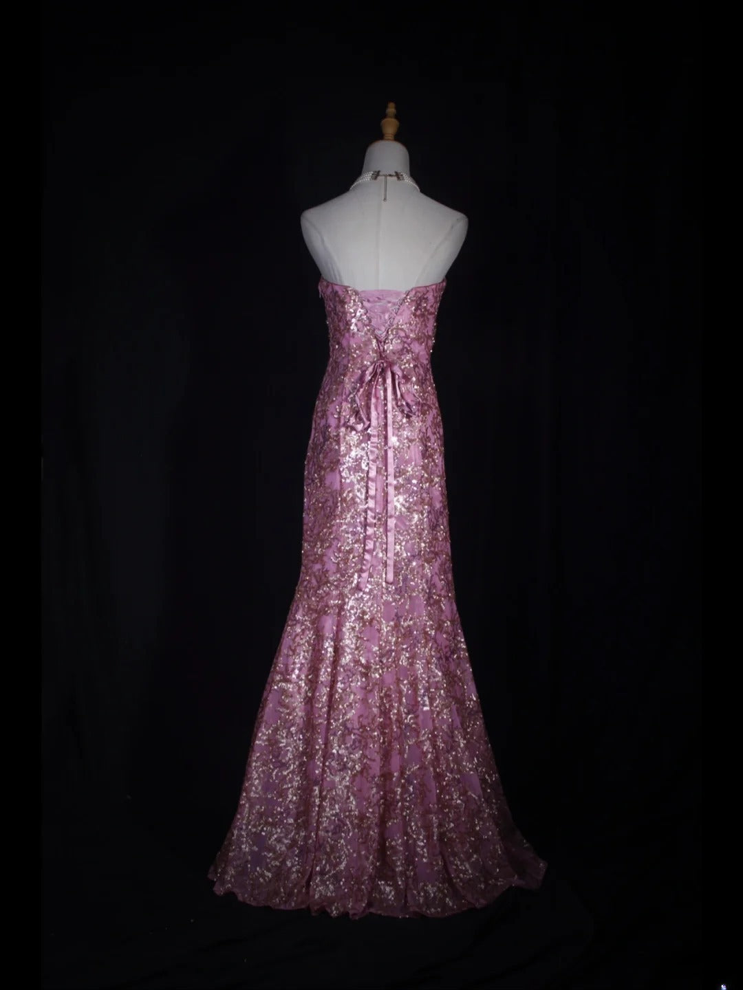 Vintage Mermaid 80s Strapless Pink Sequins With Gold Beads Long Prom Dresses Inspo 20th Birthday Outfit Formal Gowns AS317