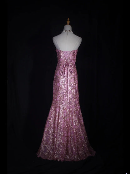 Vintage Mermaid 80s Strapless Pink Sequins With Gold Beads Long Prom Dresses Inspo 20th Birthday Outfit Formal Gowns AS317