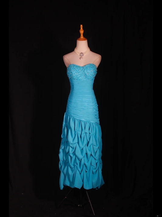 Retro 80s Sheath Sweetheart Blue Chiffon With Beads Layered Prom Dresses Inspo 22th Birthday Outfit Formal Gown AS319