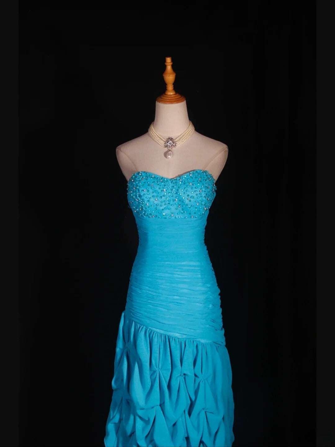 Retro 80s Sheath Sweetheart Blue Chiffon With Beads Layered Prom Dresses Inspo 22th Birthday Outfit Formal Gown AS319