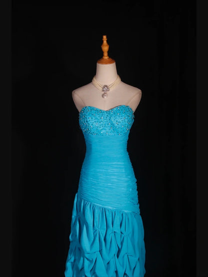 Retro 80s Sheath Sweetheart Blue Chiffon With Beads Layered Prom Dresses Inspo 22th Birthday Outfit Formal Gown AS319