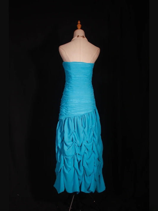 Retro 80s Sheath Sweetheart Blue Chiffon With Beads Layered Prom Dresses Inspo 22th Birthday Outfit Formal Gown AS319