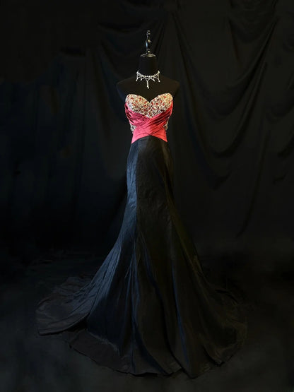 Vintage 80s Prom Dresses Mermaid Sweetheart Black Taffeta With Beading Party Gown Formal Outfits RB6157