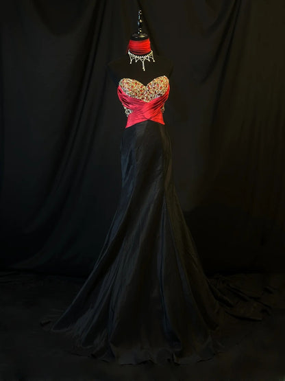 Vintage 80s Prom Dresses Mermaid Sweetheart Black Taffeta With Beading Party Gown Formal Outfits RB6157