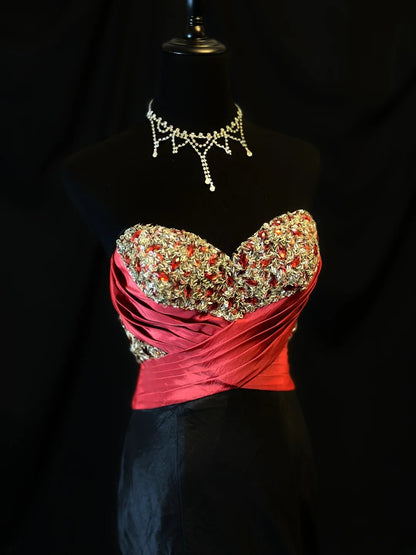 Vintage 80s Prom Dresses Mermaid Sweetheart Black Taffeta With Beading Party Gown Formal Outfits RB6157