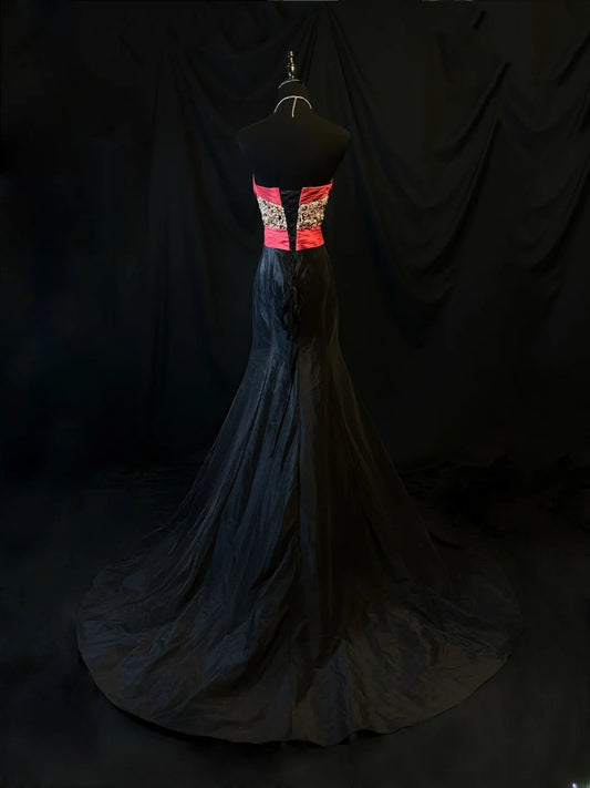 Vintage 80s Prom Dresses Mermaid Sweetheart Black Taffeta With Beading Party Gown Formal Outfits RB6157