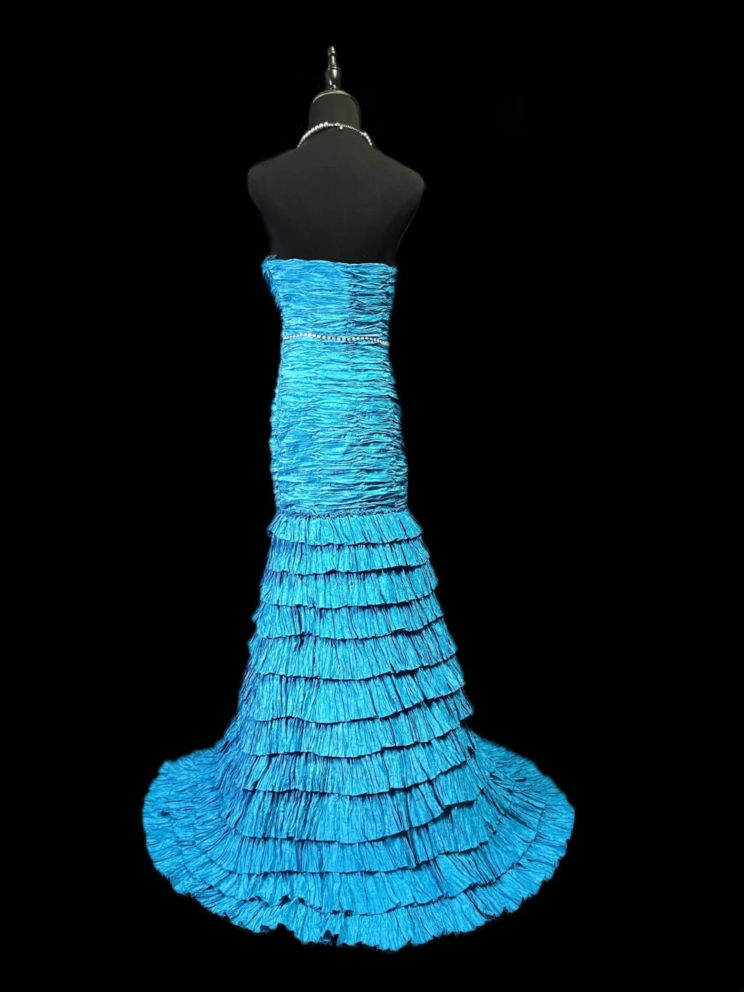 Vintage 80s Prom Dresses Mermaid Strapless Blue With Ruffled Party Gown Formal Outfits RB6159